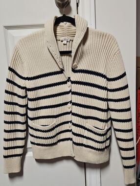 GAP Cream & Navy Striped Button-Up Shawl Collar Cardigan